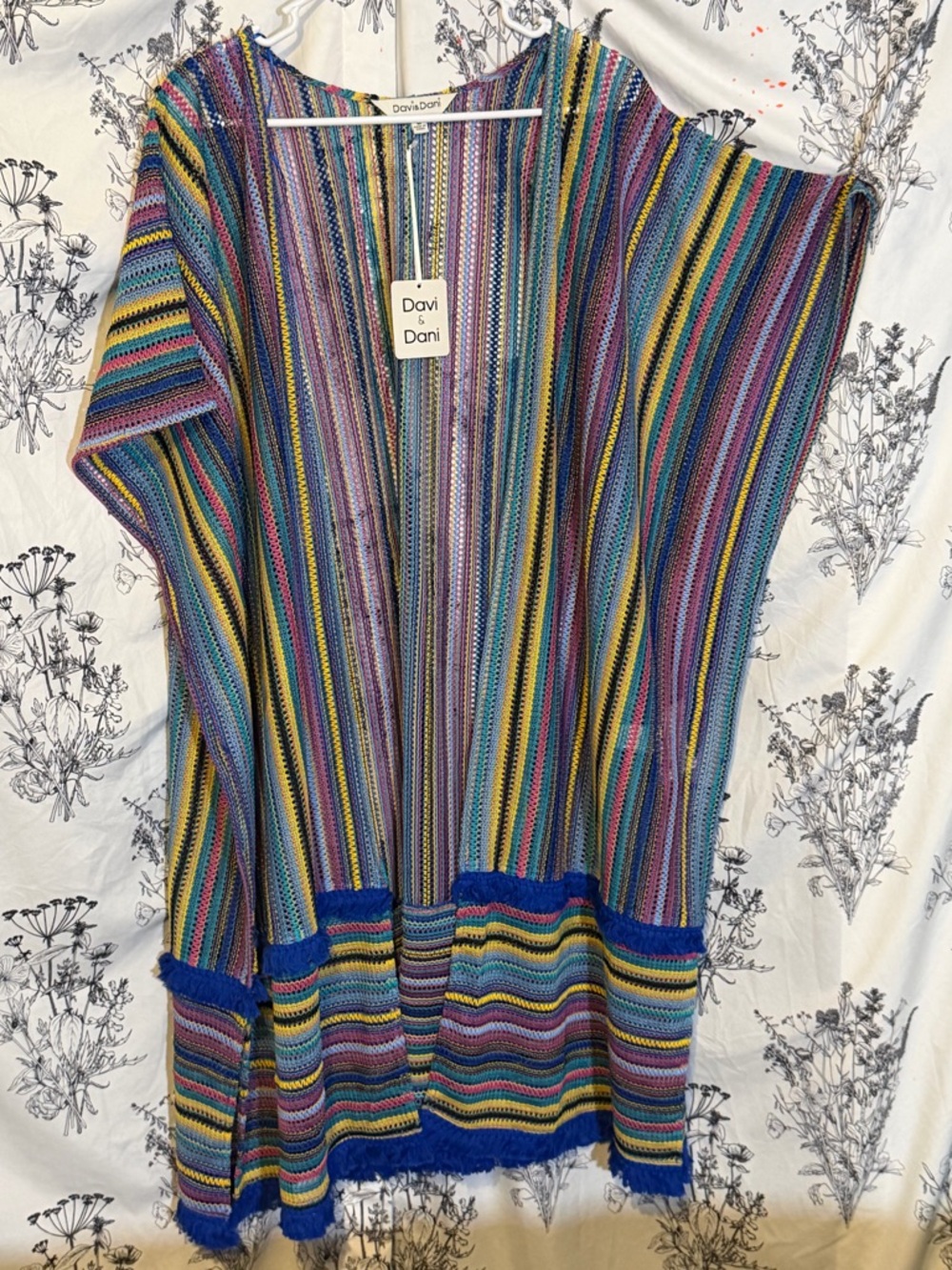 DAVI & DANI Rainbow Striped Knit Top with Blue Trim